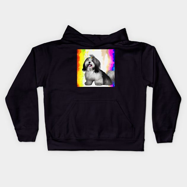 Lhasa Apso Dog Rainbow Painting Kids Hoodie by KayBee Gift Shop